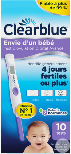 Clearblue Test D'Ovulation Digital Avancé 2 Hormones 4 Jours De Fertilité 10 Pièces