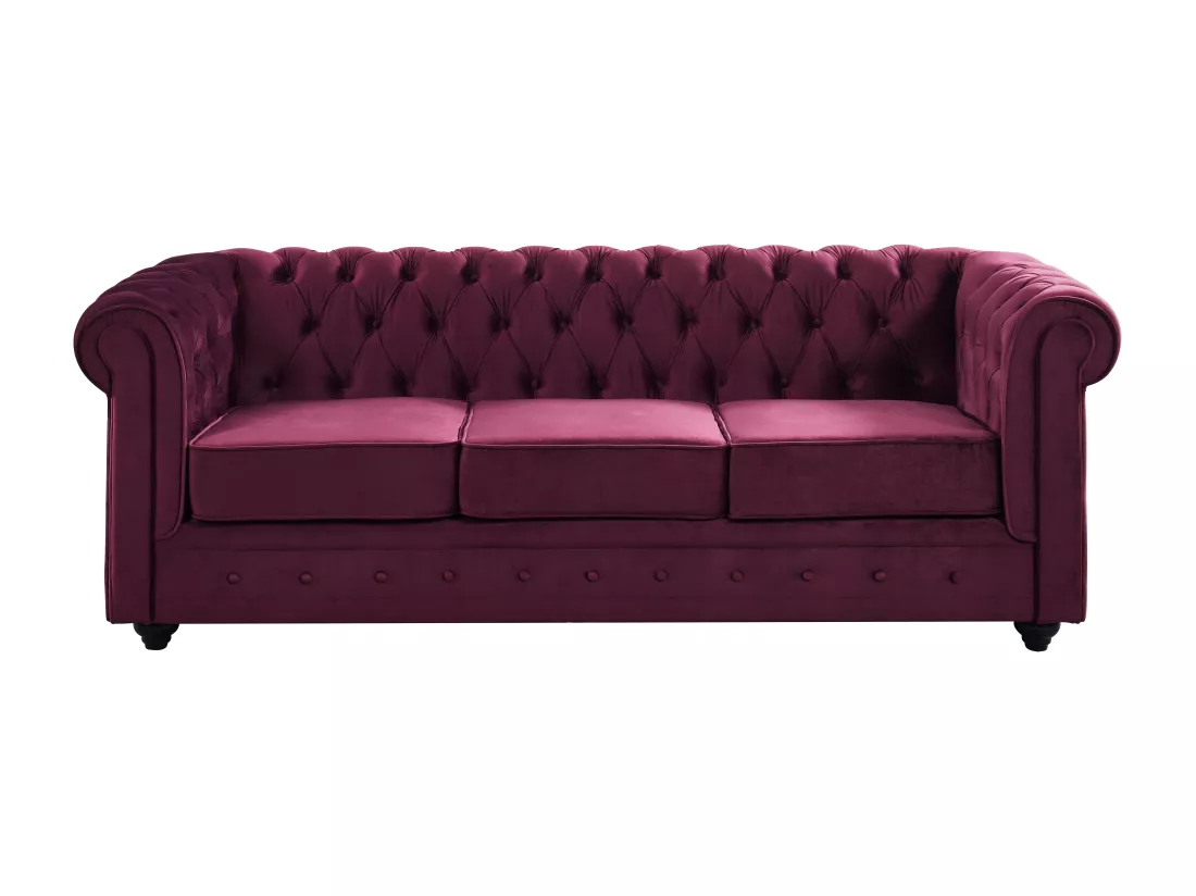 Canapé 3 places et fauteuil CHESTERFIELD - velours pourpre