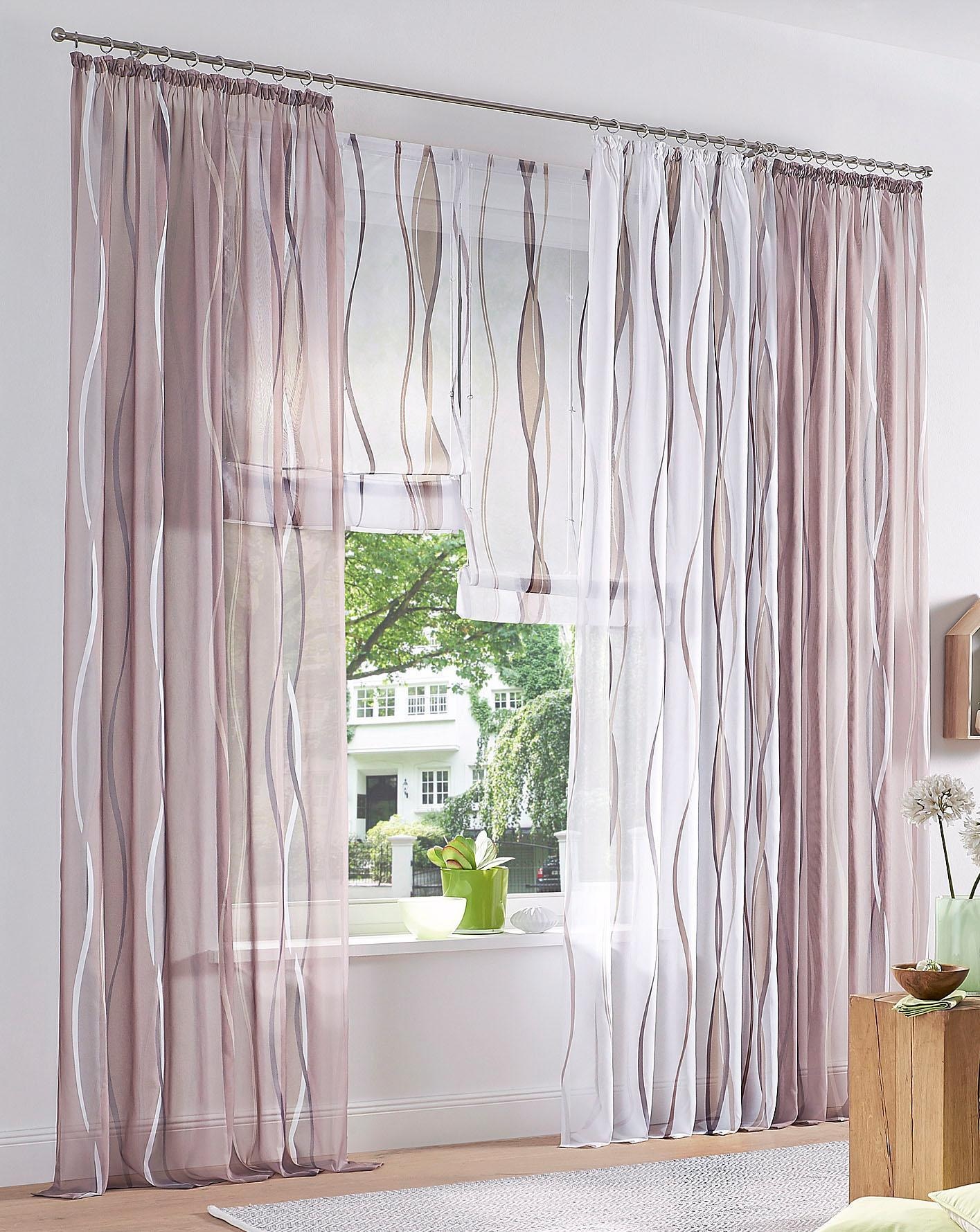 my home Raffrollo »Dimona« mit Klettschiene Transparent, Voile, Polyester, Wellen