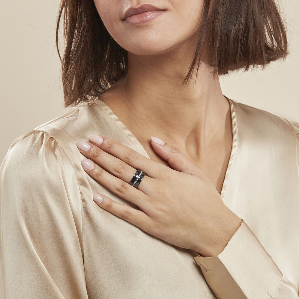 Bague Ceramik Design Argent Blanc Céramique Et Strass