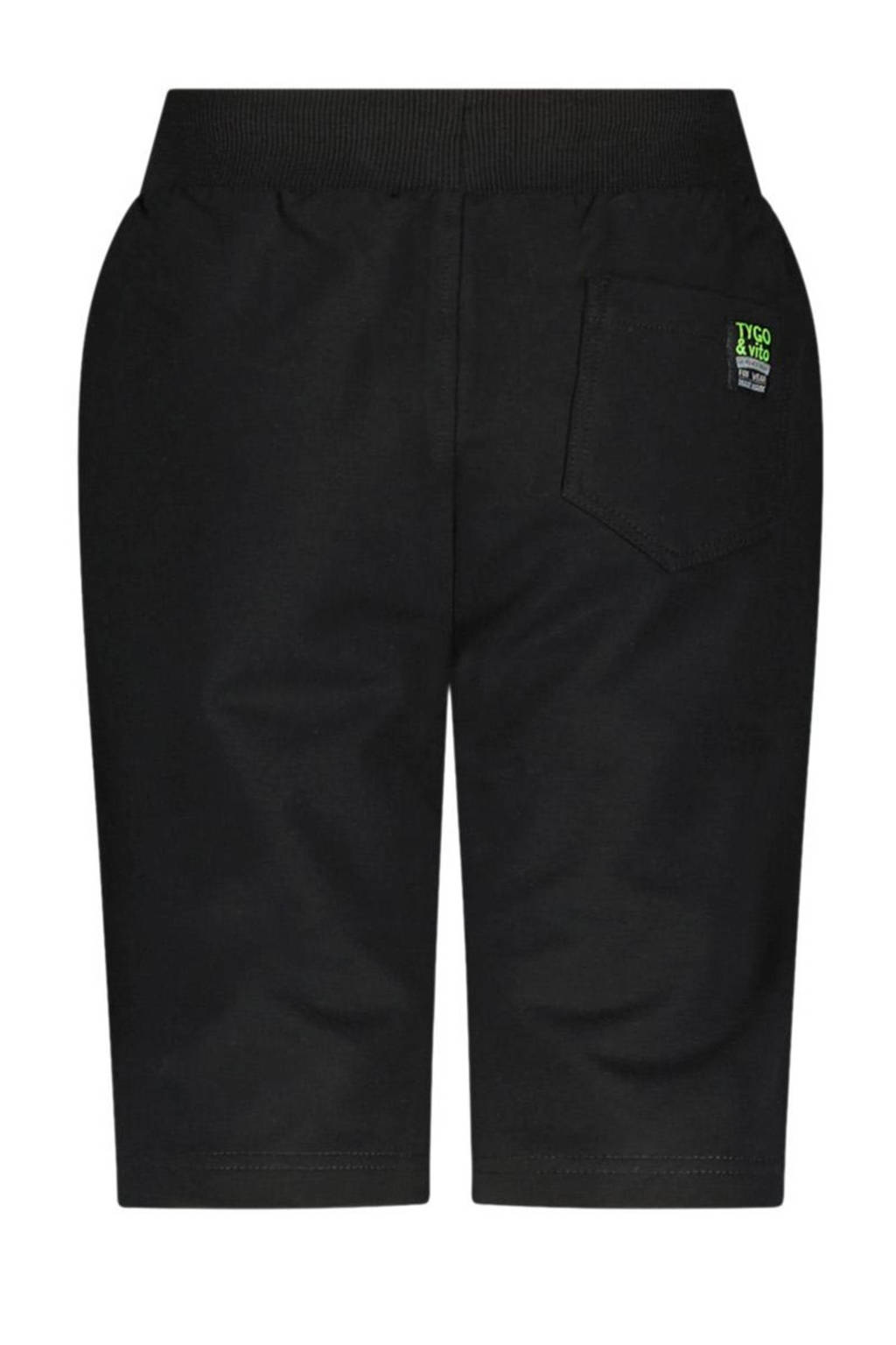 TYGO & vito regular fit sweatshort Bing met zijstreep zwart/neongroen