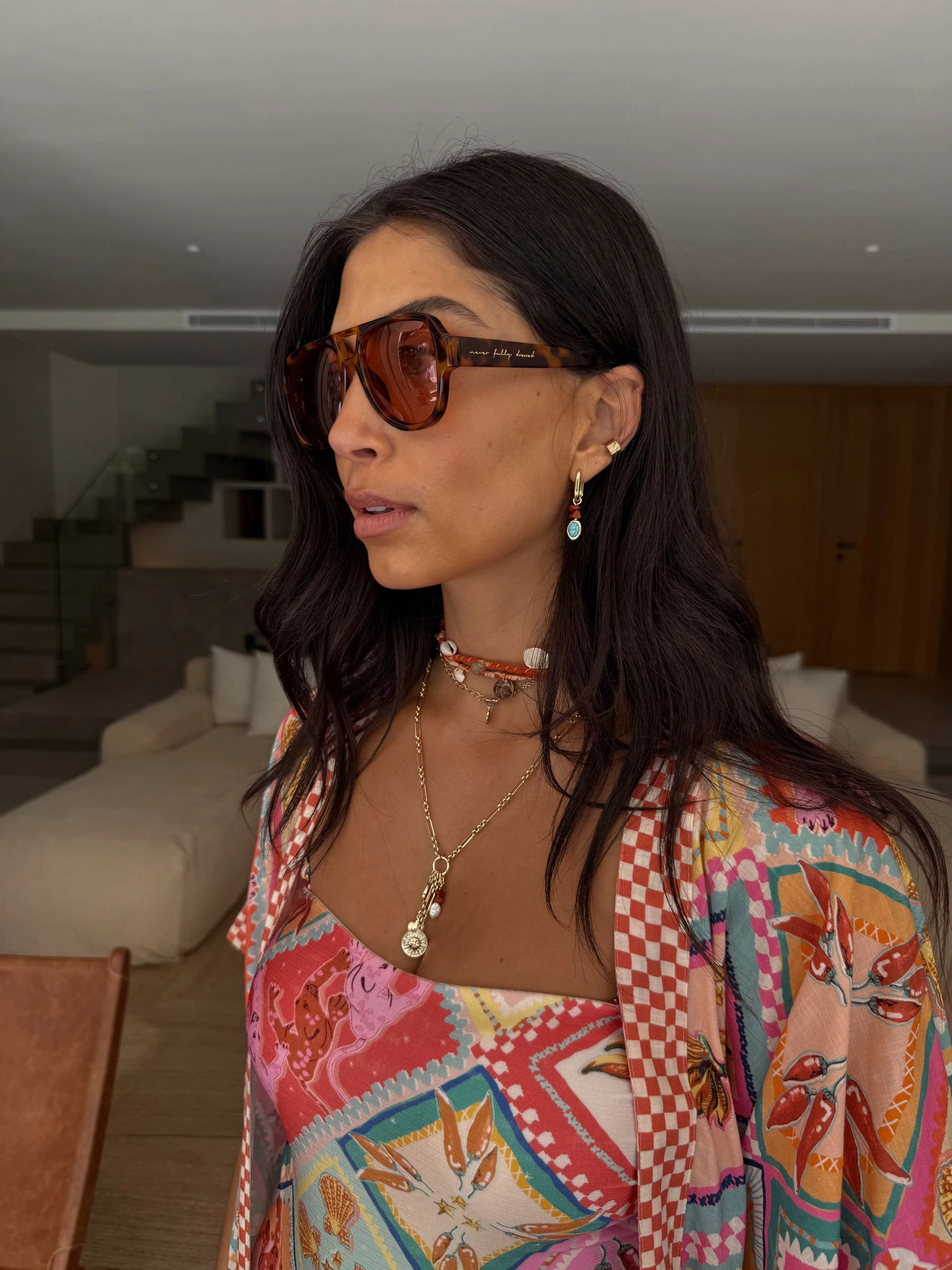 Never Fully Dressed Aviator Style Orange Lens Sunglasses