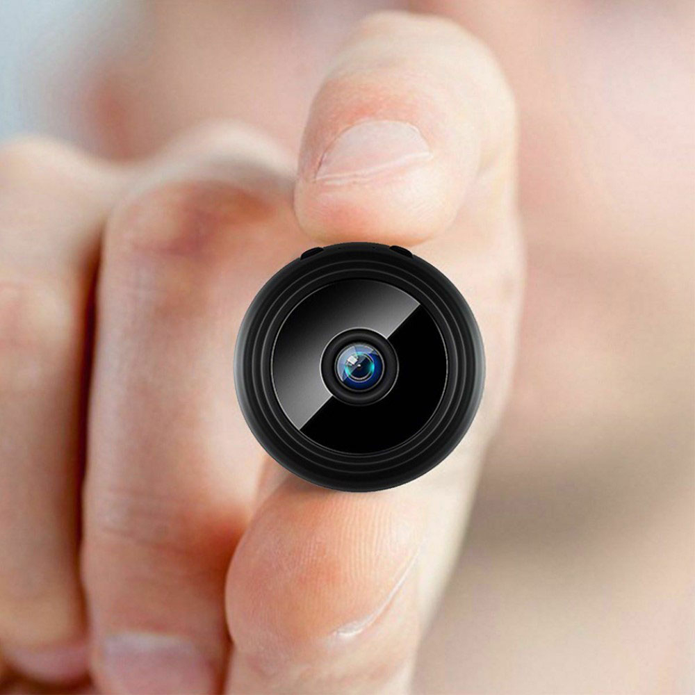Mini WiFi IP Kamera FullHD 1080p Infrarot LED's Nachtsichtfunktion mit Akku (240mAh) und Micro SD Kartenslot   Halterung iOS/Android - Schwarz