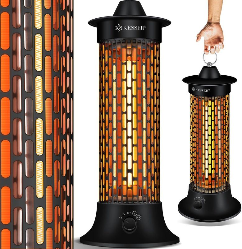 KESSER® Elektrische Kachel 1200W Terrasverwarmer Energiezuinig Infrarood Verwarming Staand Heater IP55 Verwarmer - Zwart