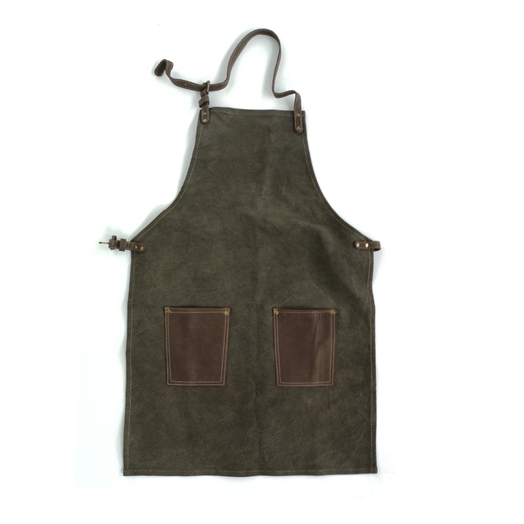 Schürze Cotton/Leder, grau, braun, T 89 cm, B 59 cm zu 54,00