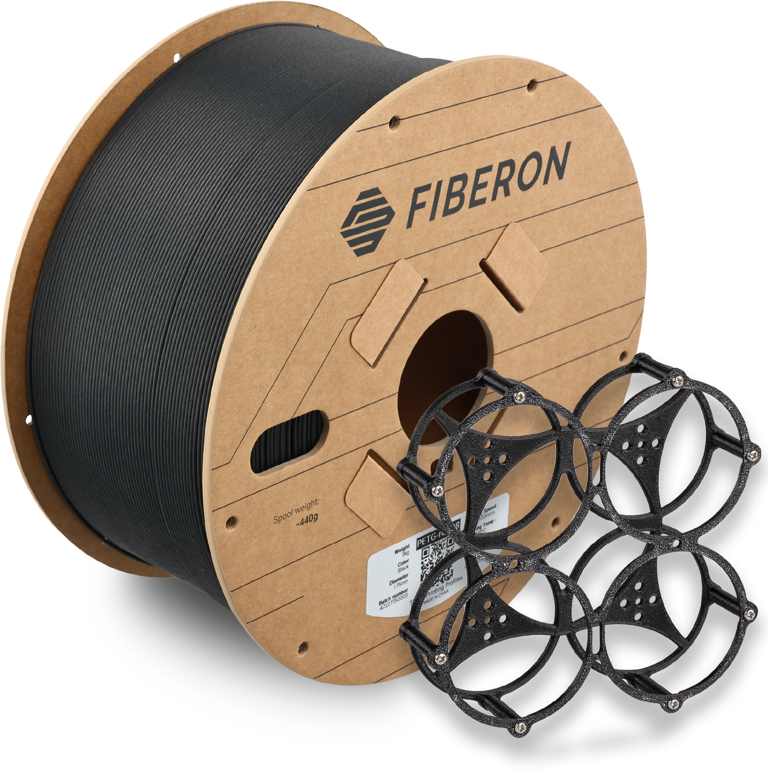 Polymaker  Fiberon™ PETG-rCF08 Black, 1,75 mm / 500 g    PETG Material mit recycelten Kohlenstofffasern in Schwarz