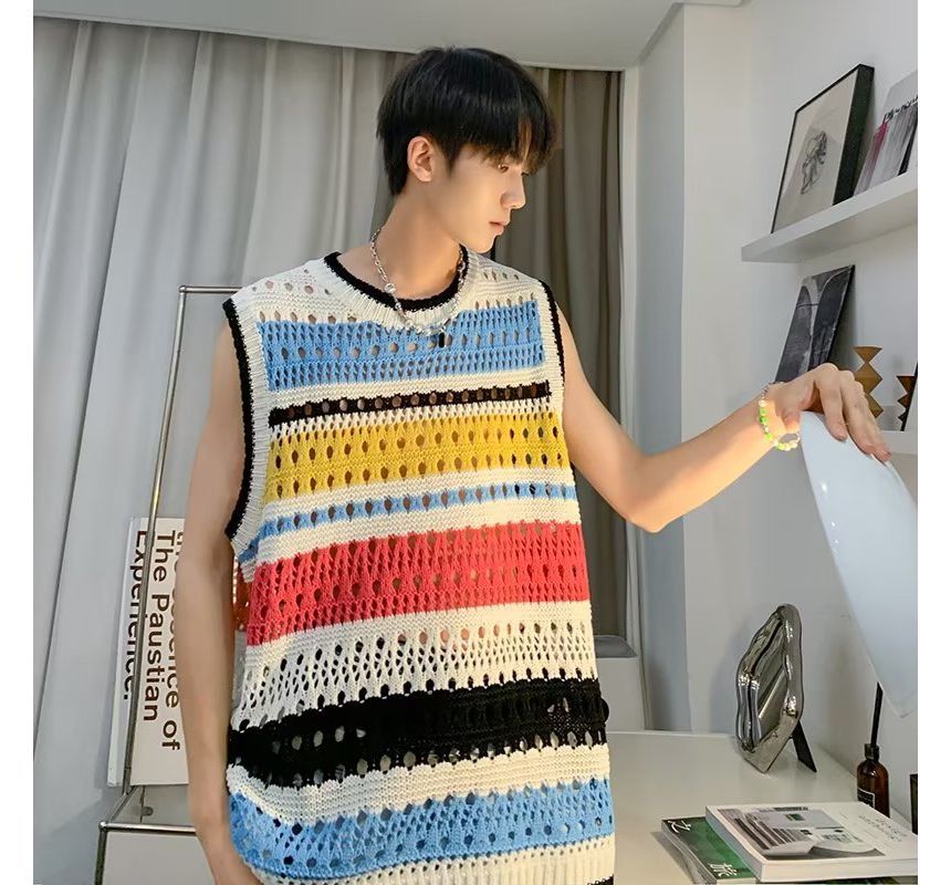 Ateso - Gestreepte gehaakte tanktop met ronde hals