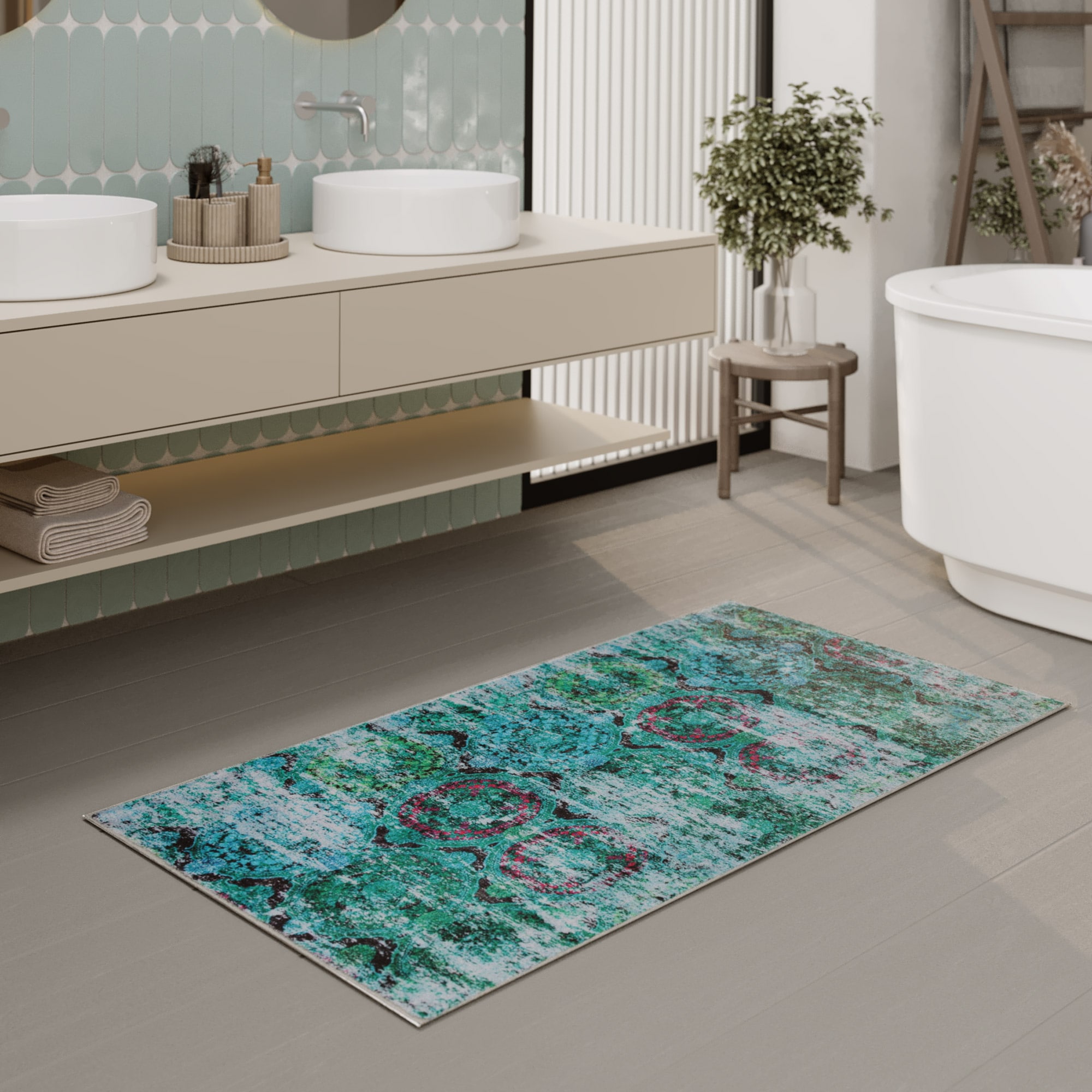 Wecon home Badematte »Beach Front« Höhe 0,5 mm fussbodenheizungsgeeignet Vintage, waschbar, rutschfest, schnell trocknend, robust, Badteppich