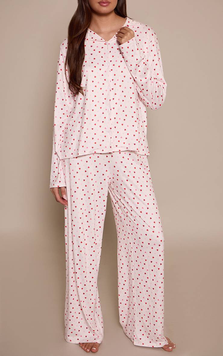 Rouge Ensemble De Pyjama Imprimé À Manches Longues Avec Boutonnage