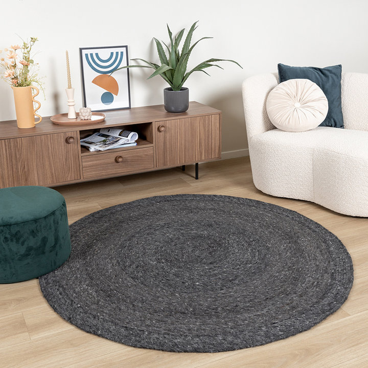 Rond wollen vloerkleed - Wise Zwart/Antraciet