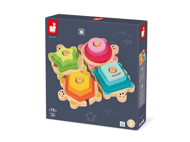Janod Steckspiel Schildkröten Holz-Steckpuzzle Schildkröten