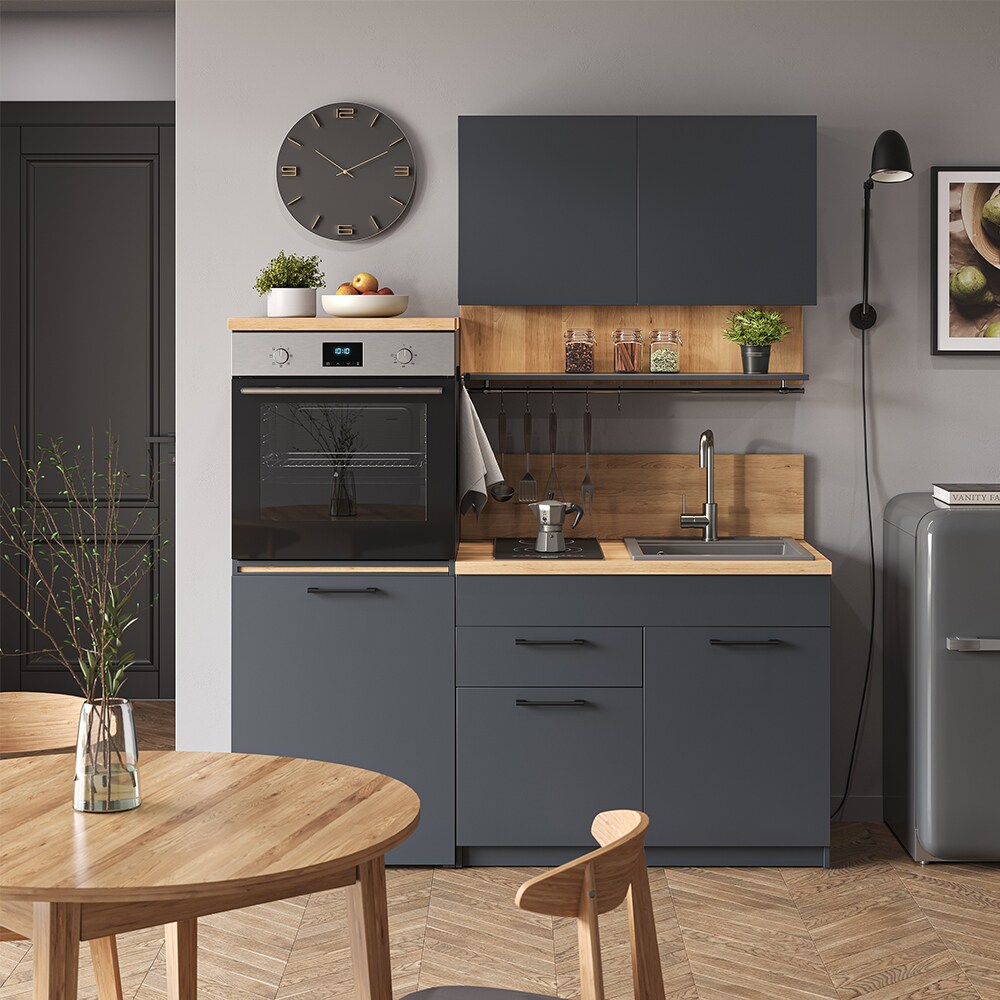 Vicco Singleküche Küchenzeile Egbert Anthrazit Eiche 160 cm modern ausziehbarer Tisch