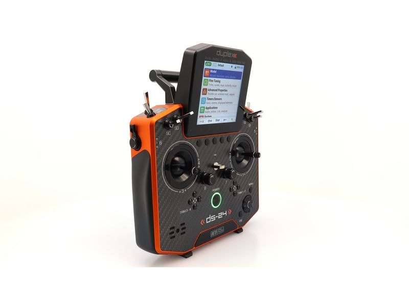 Jeti Fernsteuerung DS-24II Carbon Line Orange 24 Kanal, Dup Professioneller 24-Kanal-Sender mit Geber auf Rückseite und Carbon-Frontplatte