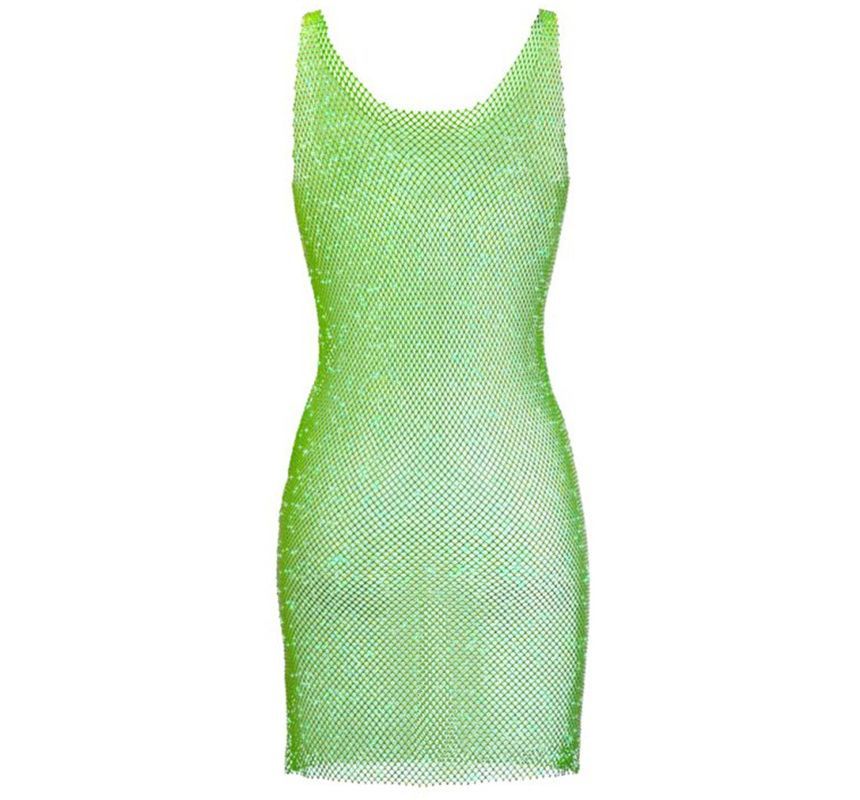Hotarium - Spaghettibandjes glitter mesh mini bodycon jurk