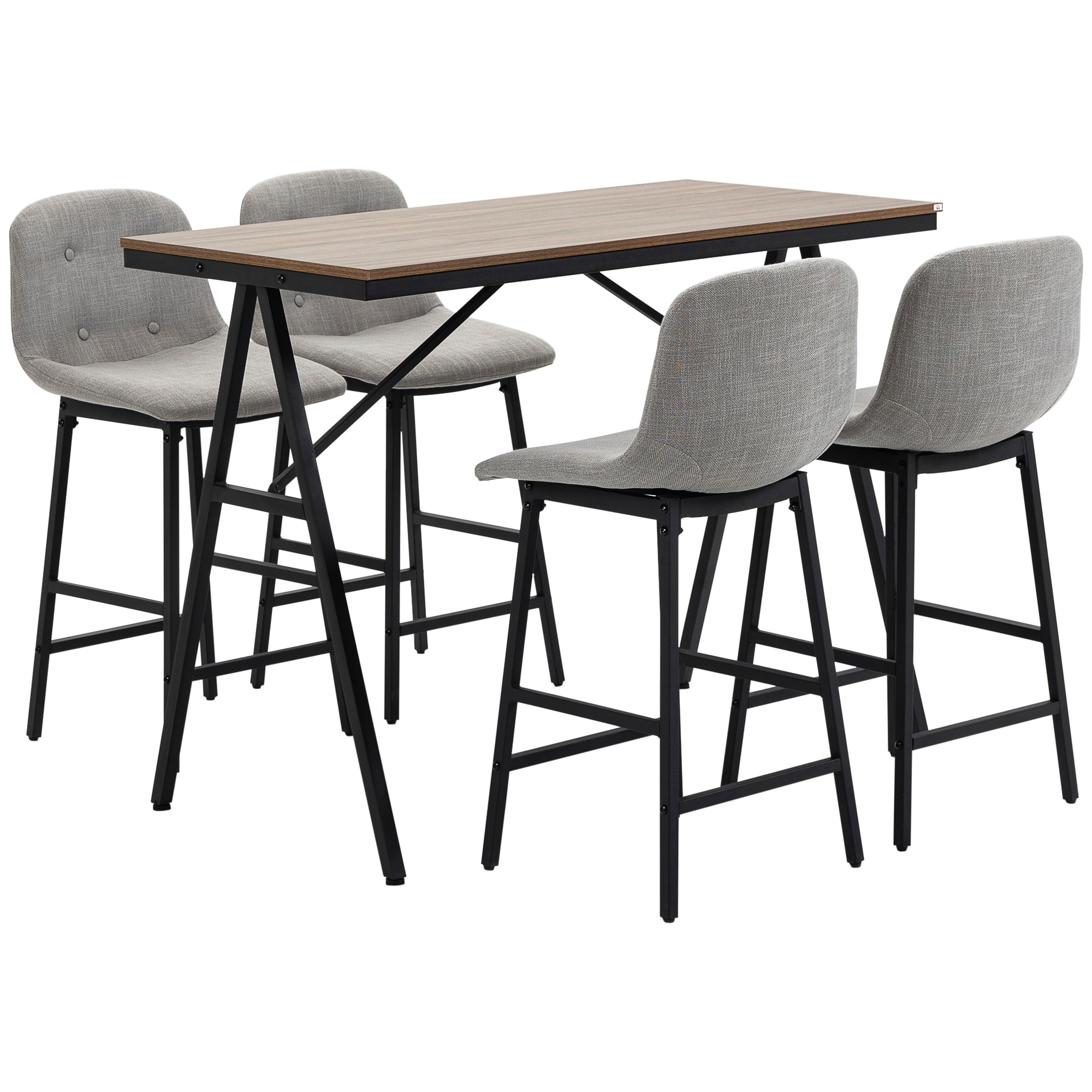 HOMCOM Bartisch-Set mit Fußstütze grau, natur 120L x 60B x 91H cm