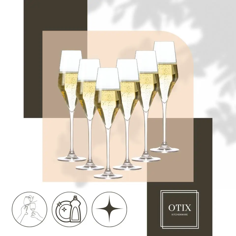 OTIX Wijnglazen Flute Transparant Kristal 220ML Set van 12 TOPAZ