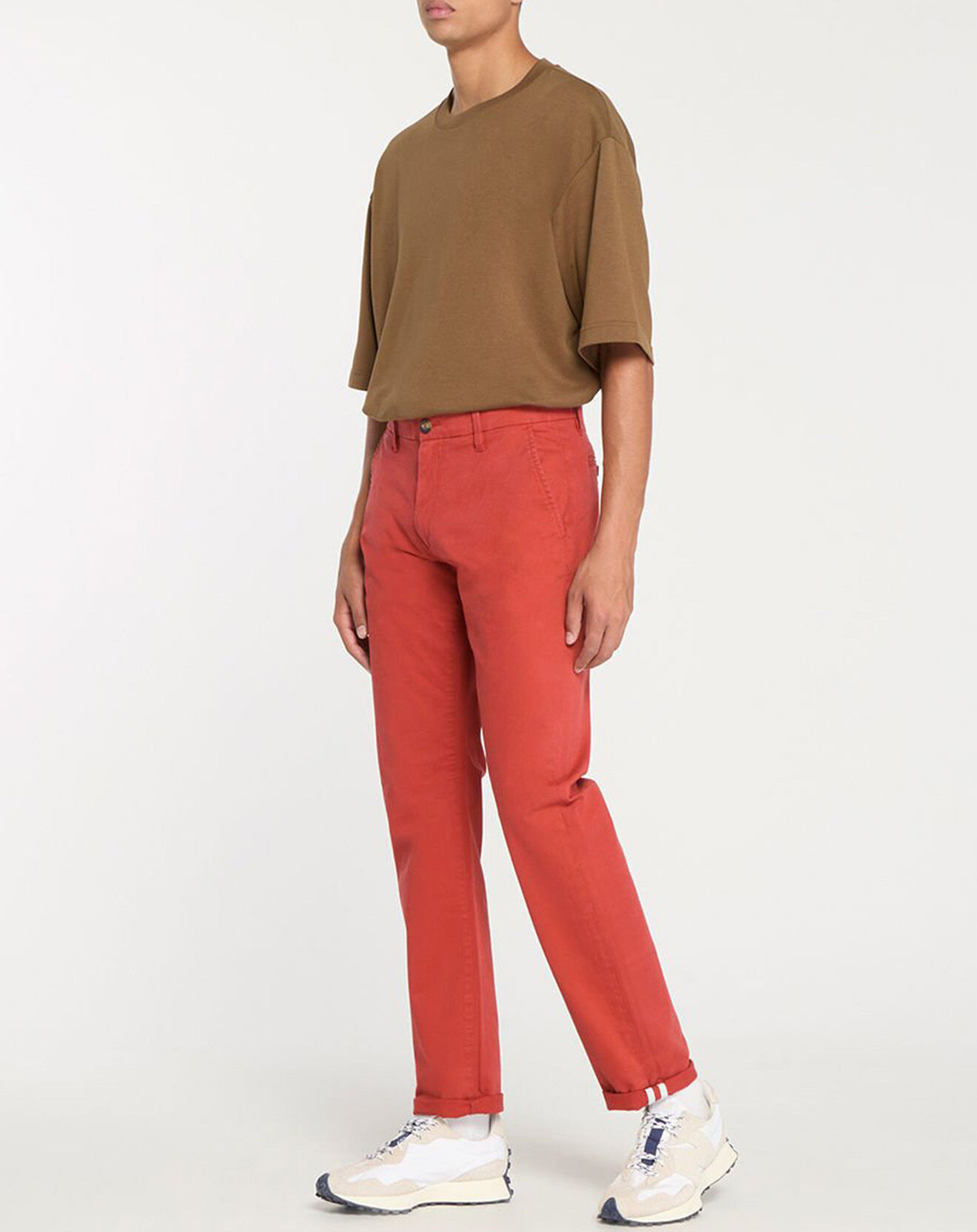 Galeries Lafayette Pantalon chino en Coton bio droit Kutdroit rouge foncé