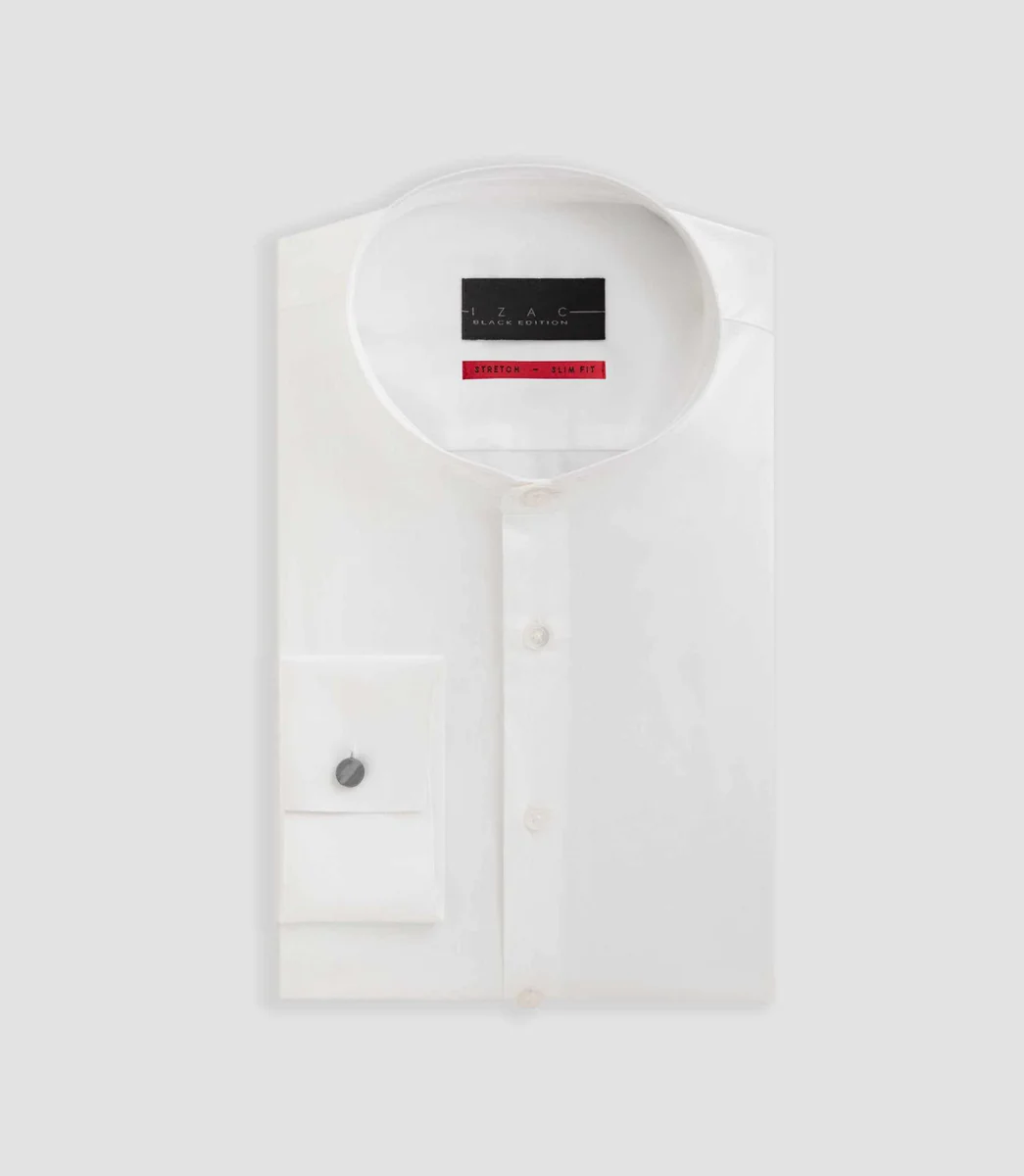 Chemise satin col officier blanche 