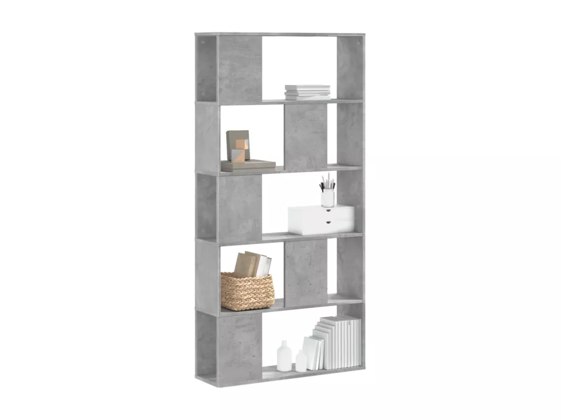 Bibliothèque 5 niveaux gris béton bois d'ingénierie