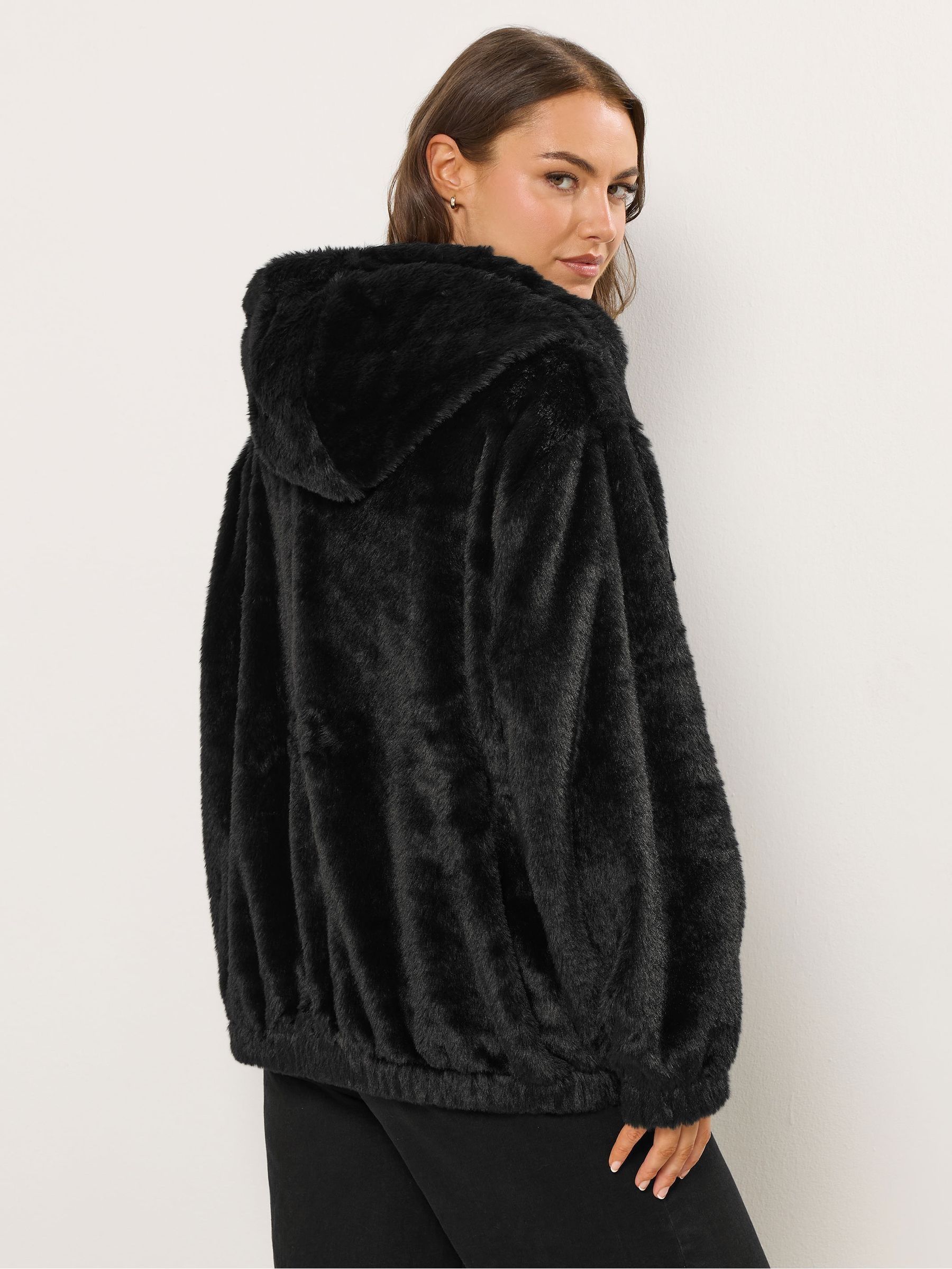 Zwart - Yours Curve Faux Fur Zip Thru Hooded Fleece