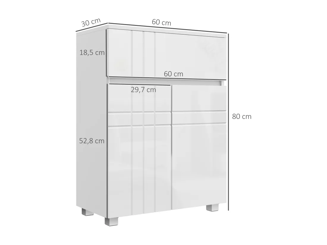 Meuble bas de salle de bain design contemporain - 2 portes façades laquées, étagère, tiroir - blanc