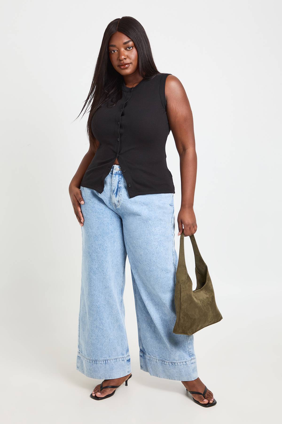 boohoo Jean Grande Taille À Jambe Large Avec Ourlet Revers Profond