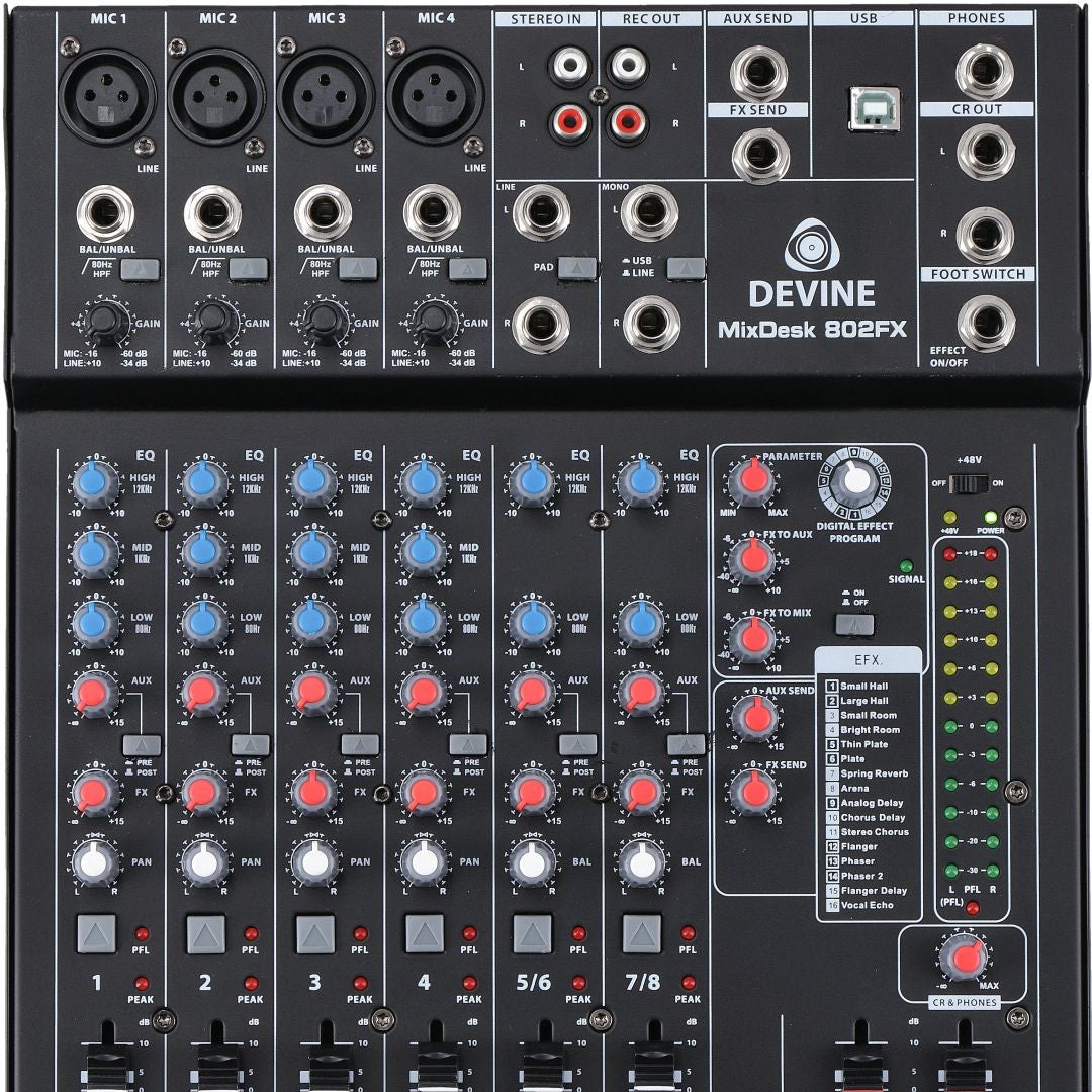 Devine MixDesk 802FX 8-kanaals mixer met FX