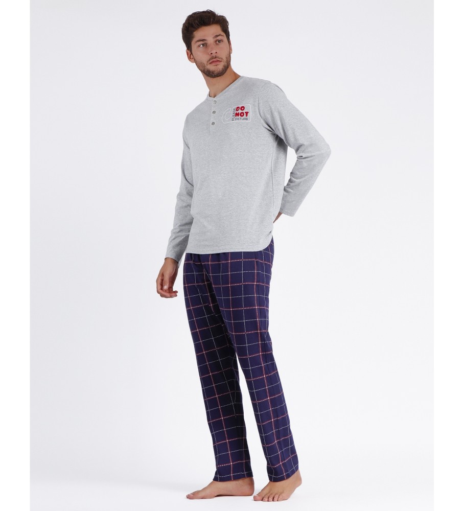 Admas Pijama Manga Larga Do Not Disturb cinza