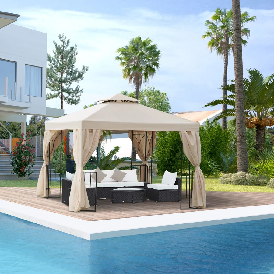 Outsunny Gartenpavillon mit Doppeldach weiß