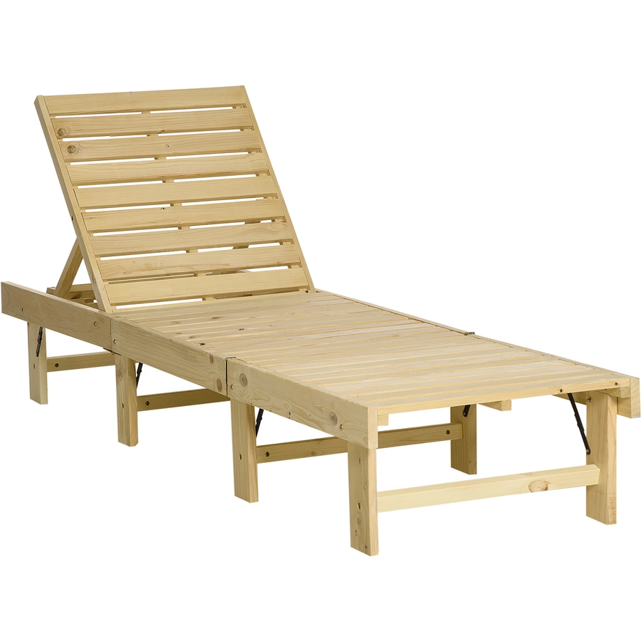 Outsunny Liegestuhl mit Holzrahmen natur