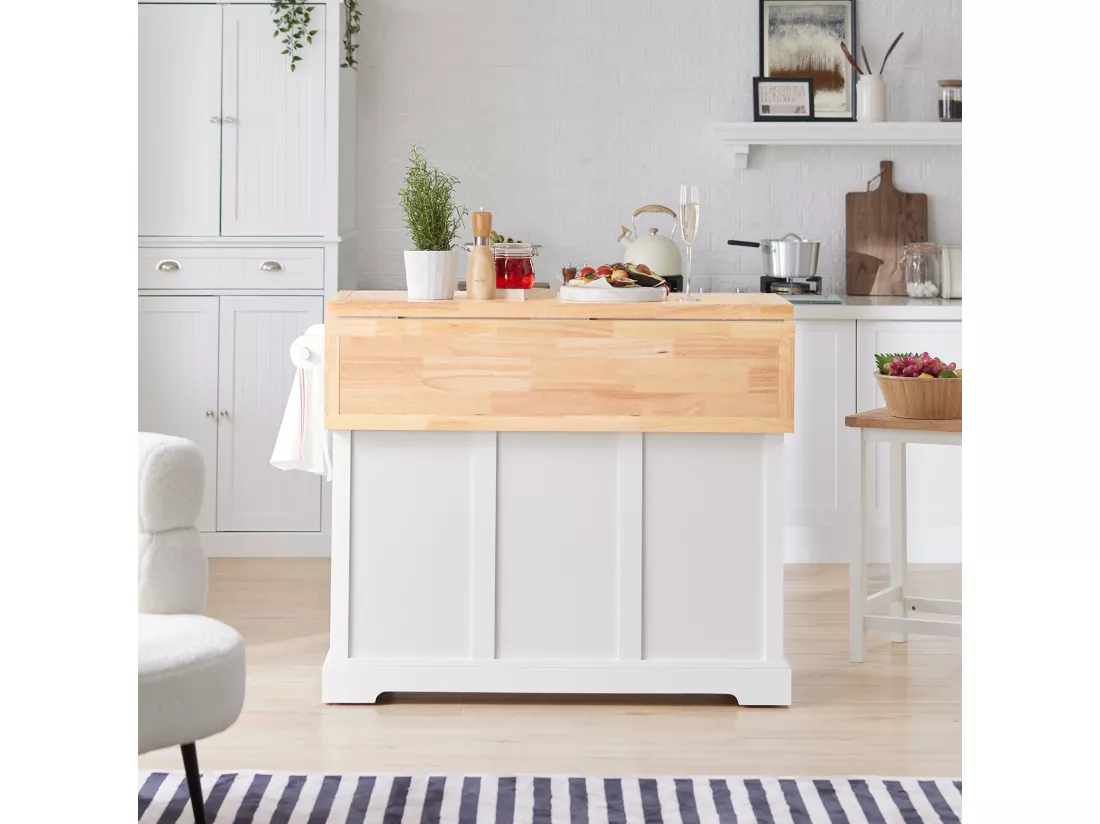 Desserte sur roulettes en Bois avec Plans de Travail Rabattable, FKW71-WN