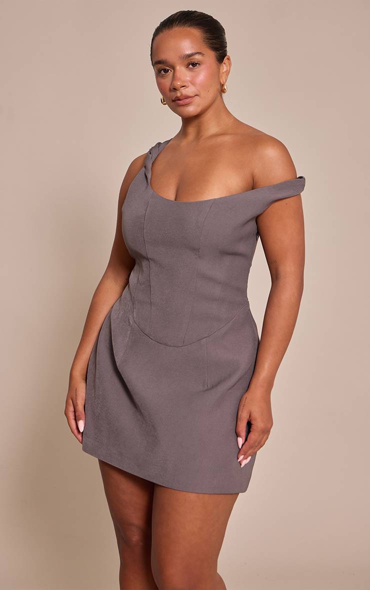 Charbon Robe Mini Corset Tissé Épaules Dénudées Shape