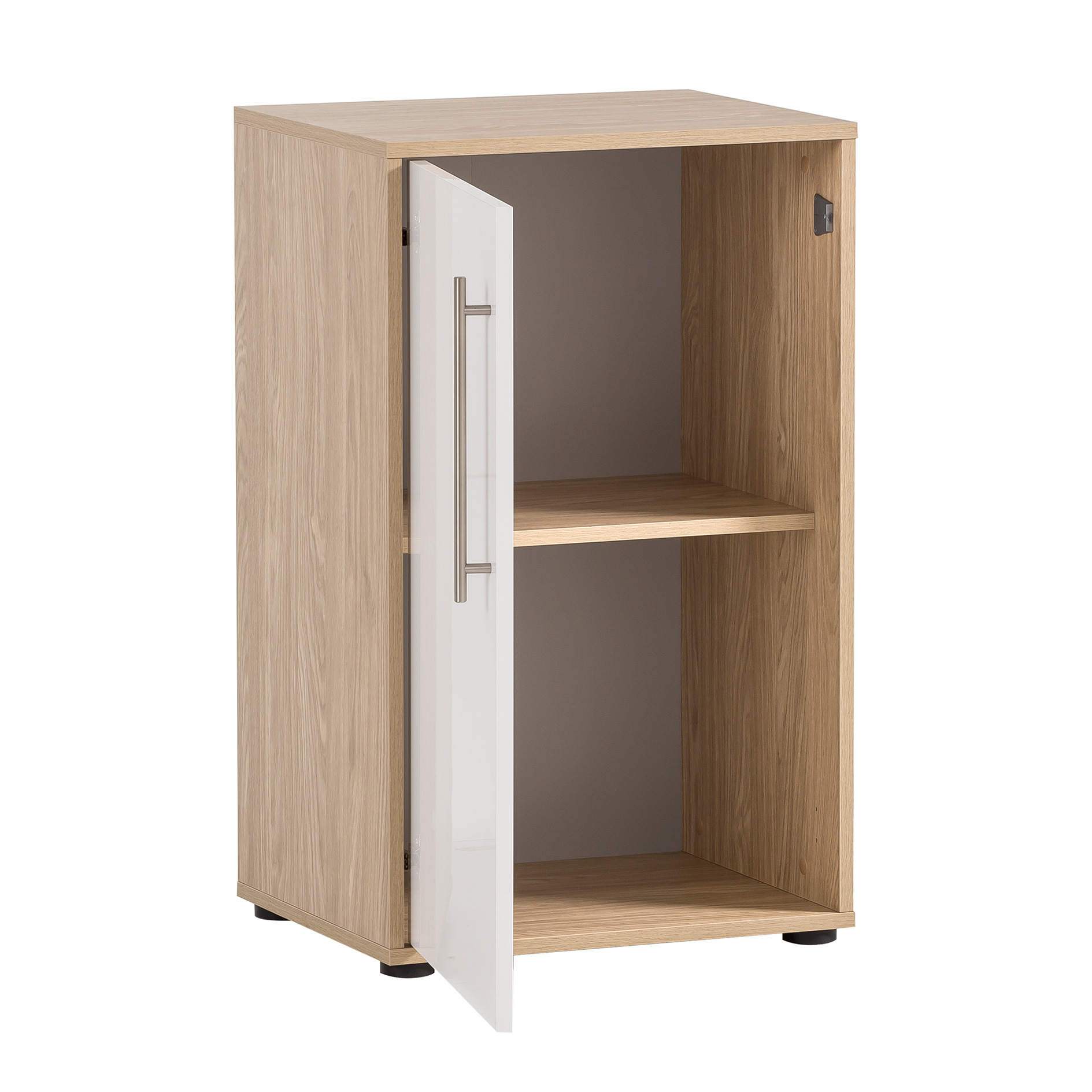 Aktenschrank - weiß Glanz - Eiche hell - 2 Fächer