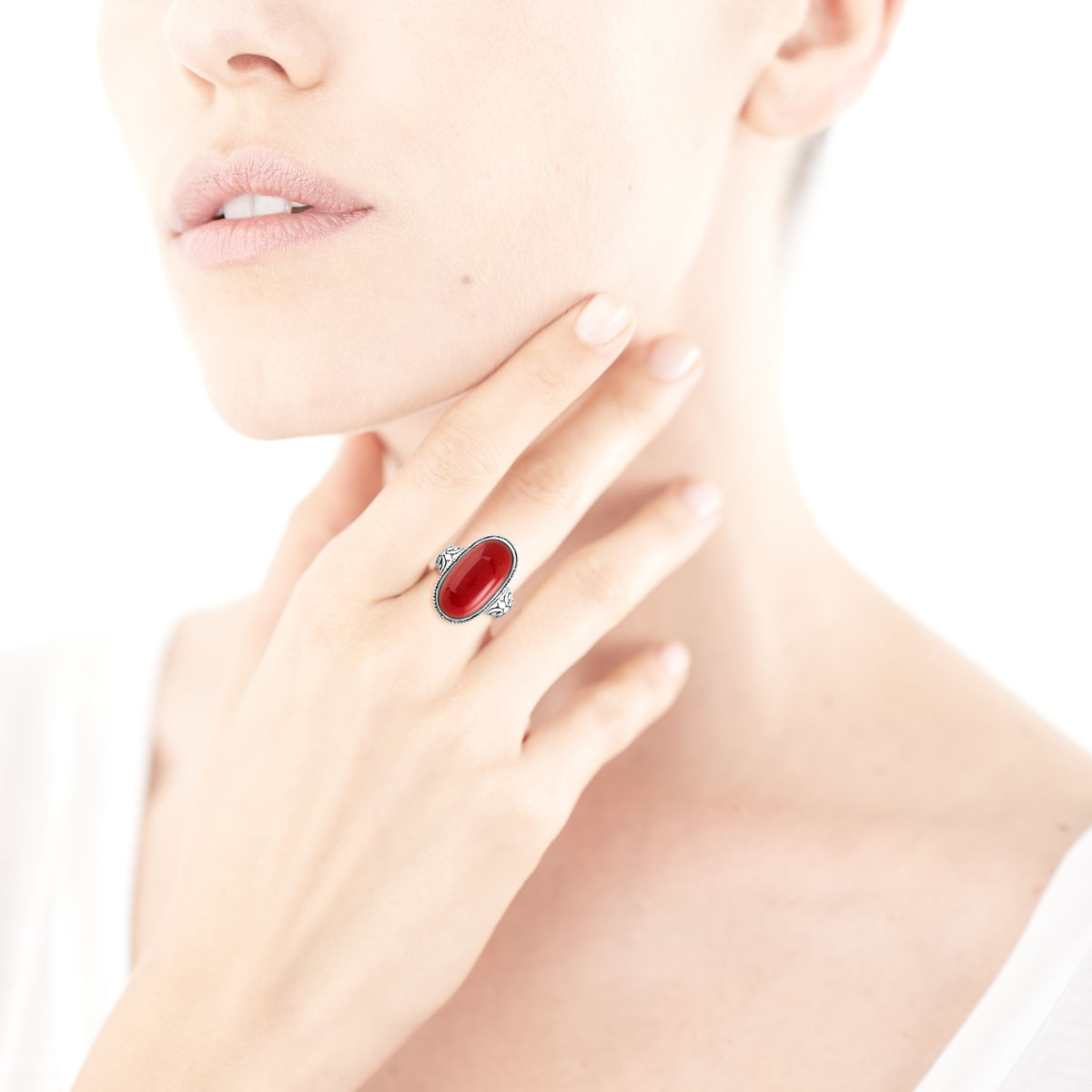 Bague argent 925 corail gorgone