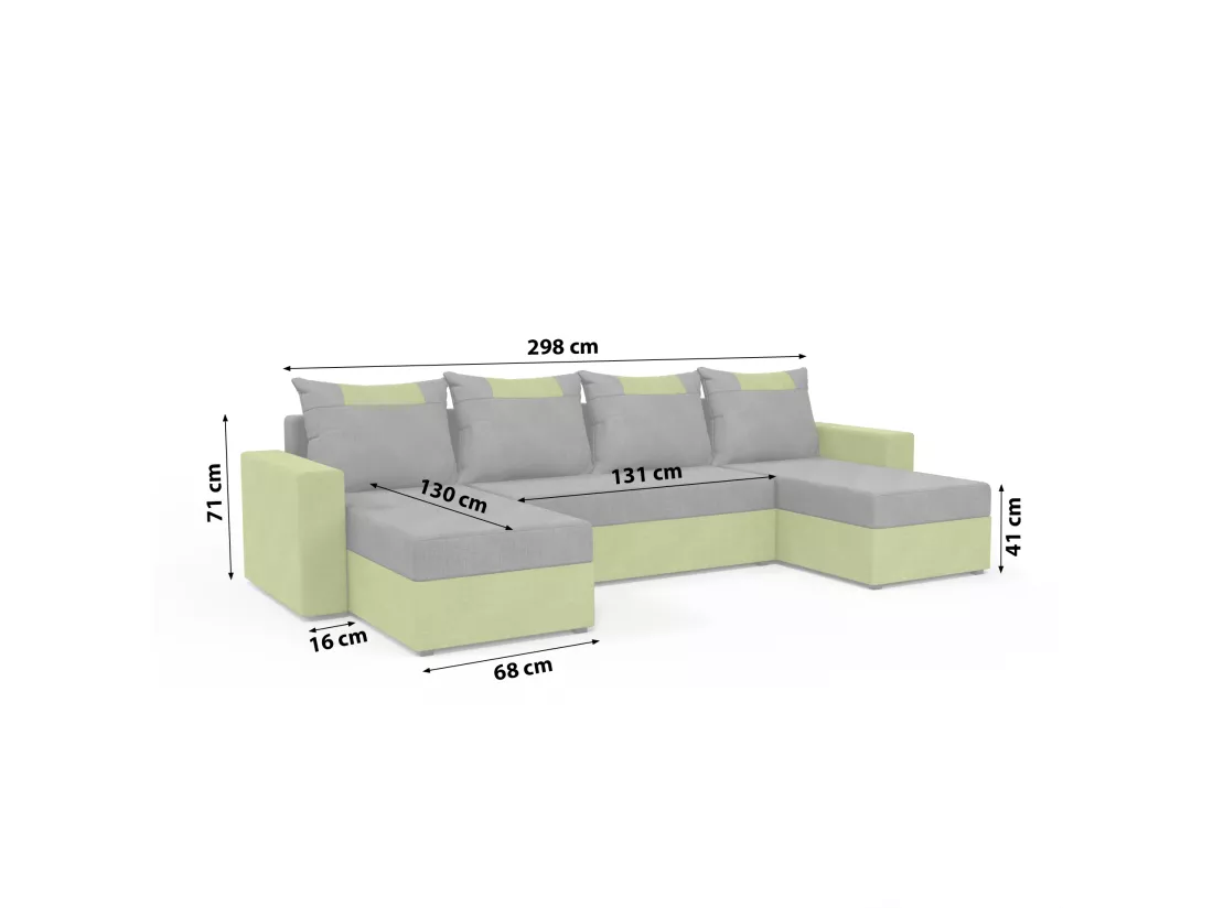 CANAPÉ PANORAMIQUE avec fonction de couchage Susanne jusqu’à 8 places, Gris clair+Vert
