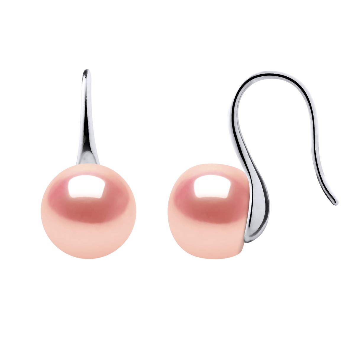 Crochets d'Oreilles Perles d'Eau Douce Boutons 9-10 mm Roses Argent 925
