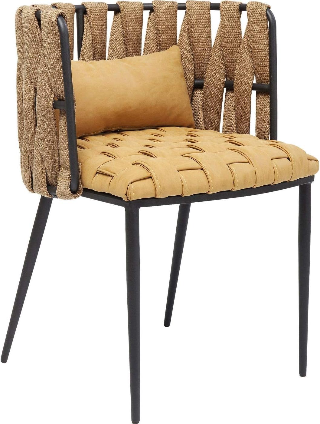 Kare Design Armlehnstuhl Cheerio, Gelb, Kissen inklusive, Polsterstuhl, Flechtstuhl, Sitzhöhe 48 cm, Stahlgestell, Esszimmer, 75x55x52 cm (H/B/T)
