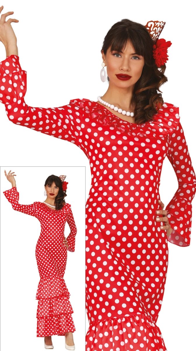 Spaanse Jurk Flamenco Witte Stippen