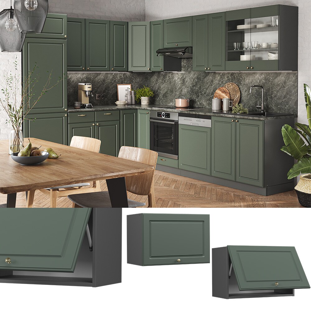 Vicco Hängeschrank Küchenschrank Küchenmöbel Fame-Line Anthrazit Grün-Gold Landhaus 60 cm Küche Einbauküche Hängeschrank Klapptür Dunstabzugshaube Küchenzeile