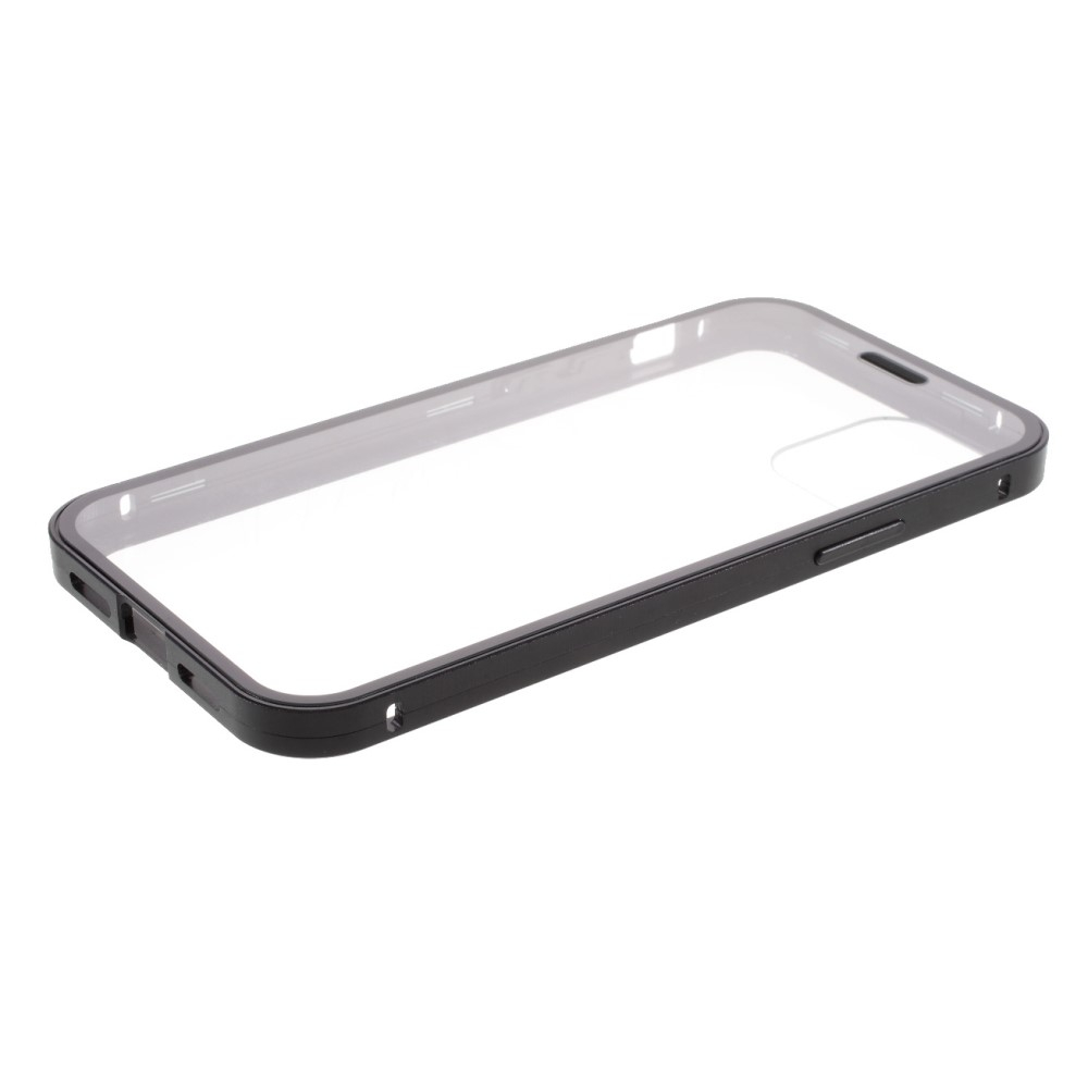 iPhone 12 / iPhone 12 Pro Magnetische Alu Schutzhülle mit Panzer Glas Backcover   Displayschutz (Magnet-Technologie) - Schwarz