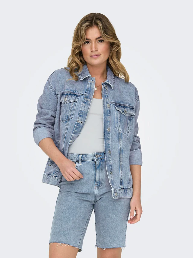 ONLY Jeansjacke »ONLOCEAN – Jeansjacke mit Knopfleiste und Bündchen« oversized fit, modisch, Denim, Baumwolle, Kragen