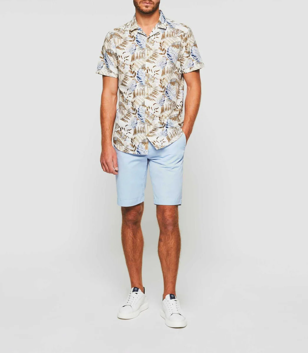 Chemise manches courtes blanche et beige 