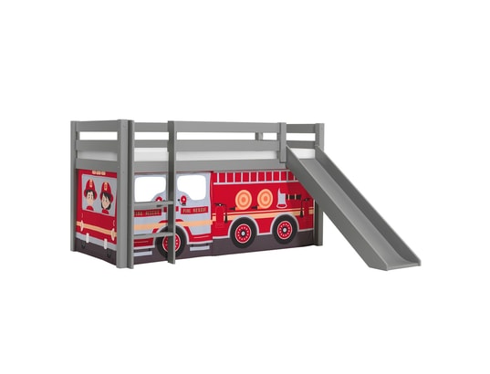 VIPACK - Lit mi-hauteur 90x200 toboggan sommier inclus housse pompier...