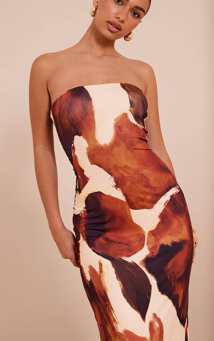 Rouille Robe Maxi À Bandeau Imprimée
