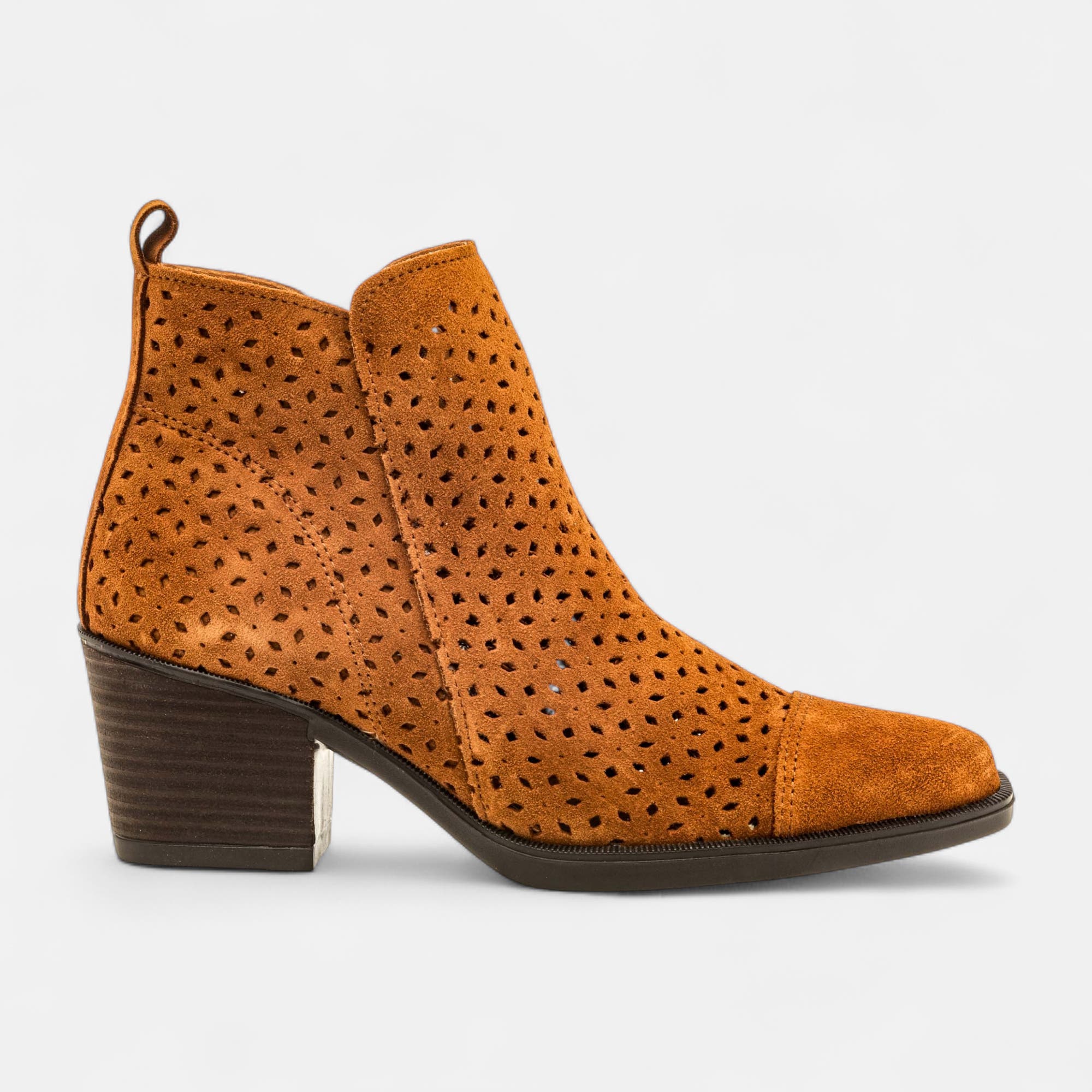 Bottines à talon Femme en cuir cognac