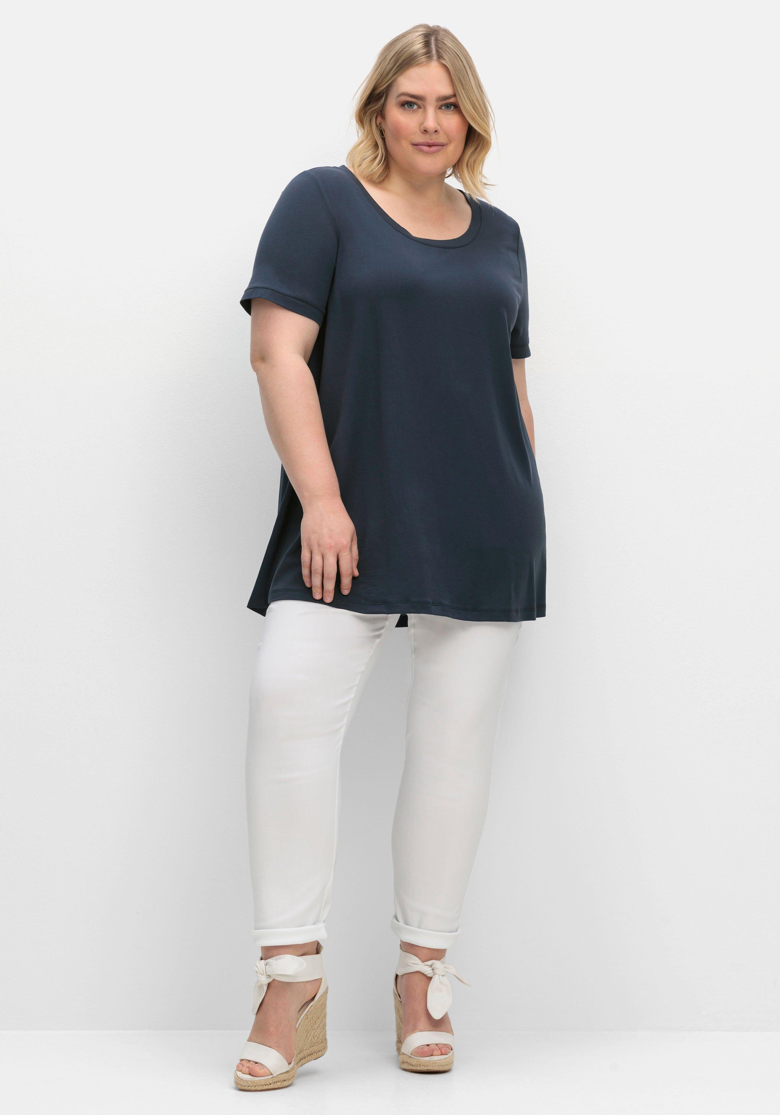 Longshirt in A-Linie, Rückenteil aus Blusenstoff