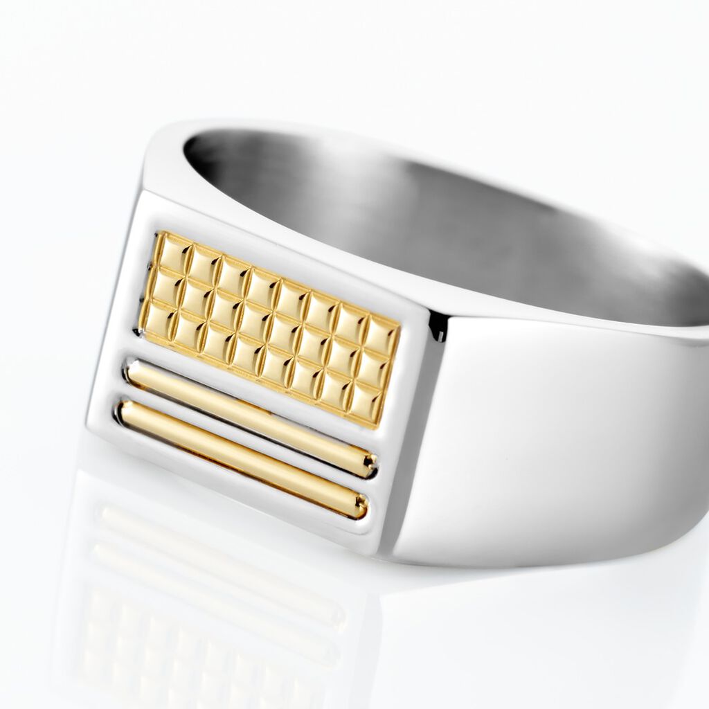 Chevalière Acier Blanc Et Plaqué Or Apollo