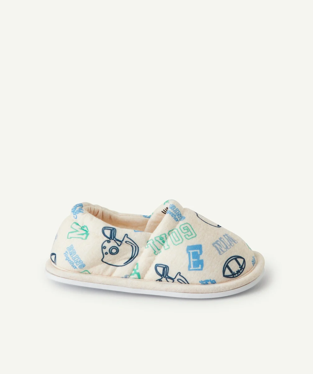 chaussons garçon écru chiné imprimé thème rudby