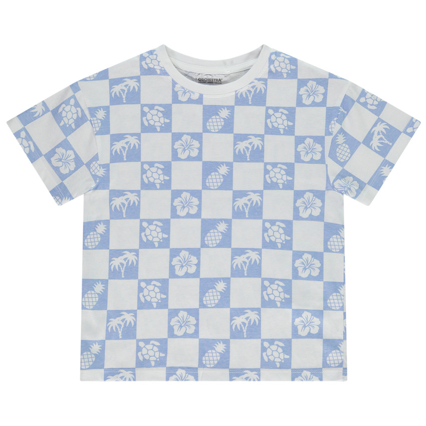 T-shirt manches courtes damier avec imprimé fantaisie pour garçon