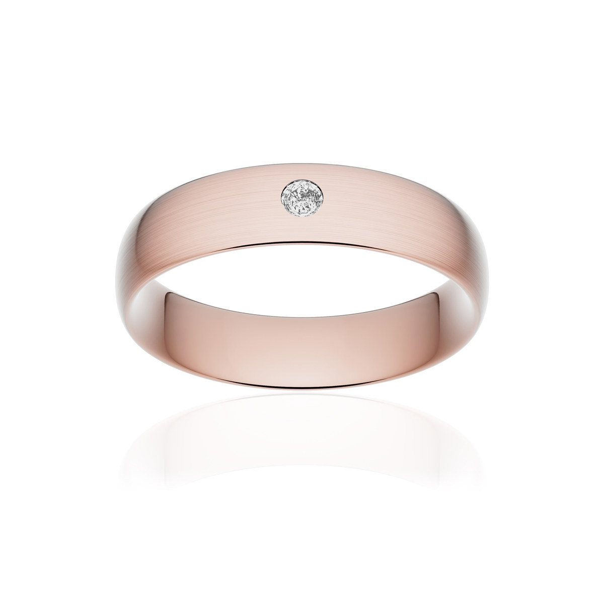 Alliance or 375 rose brossé demi-jonc confort 5,5mm diamant brillant